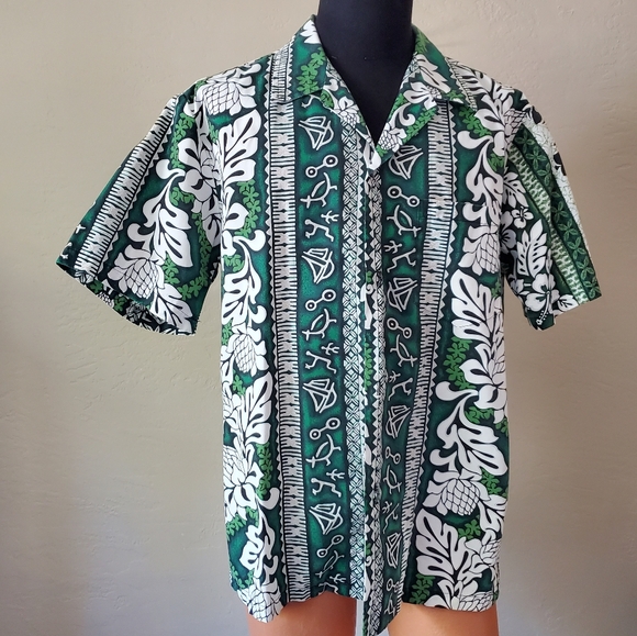 Vintage mens green Floral Hawaiian shirt large - Picture 1 of 9